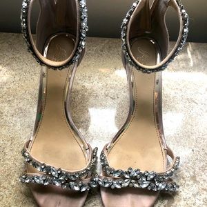 Badgley Mischka “Caroline” embellished evening sandals in champagne size 8.5